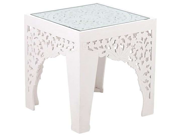 Set of 2 Glass Top Side Tables White Amadpur