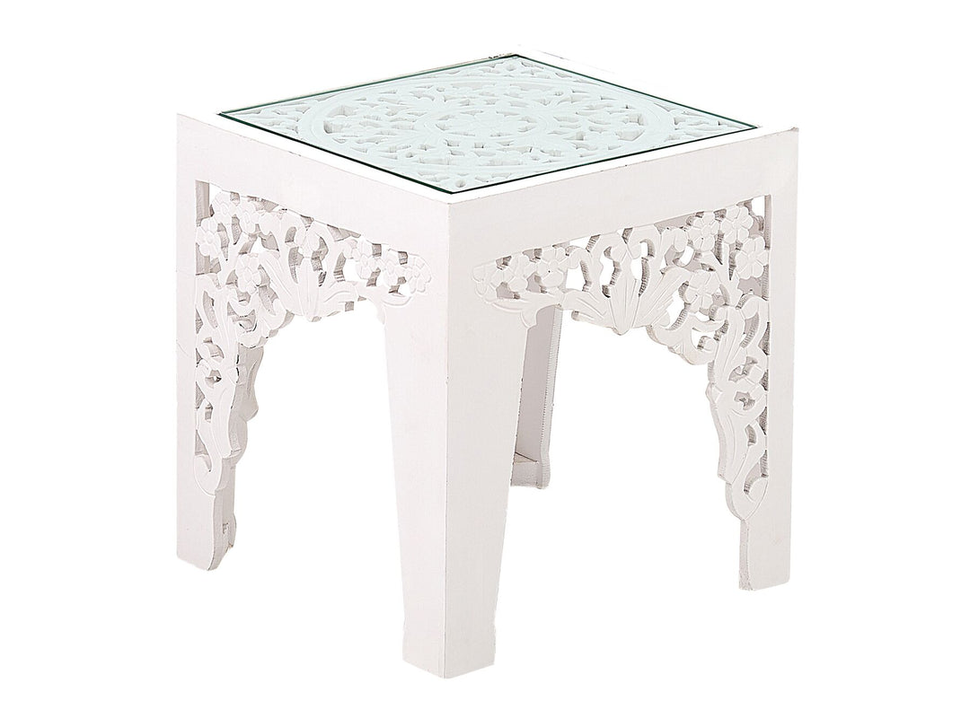 Set of 2 Glass Top Side Tables White Amadpur