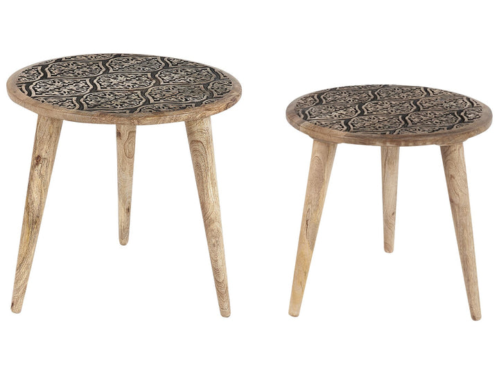 Set of 2 Mango Wood Side Tables Light Sharma