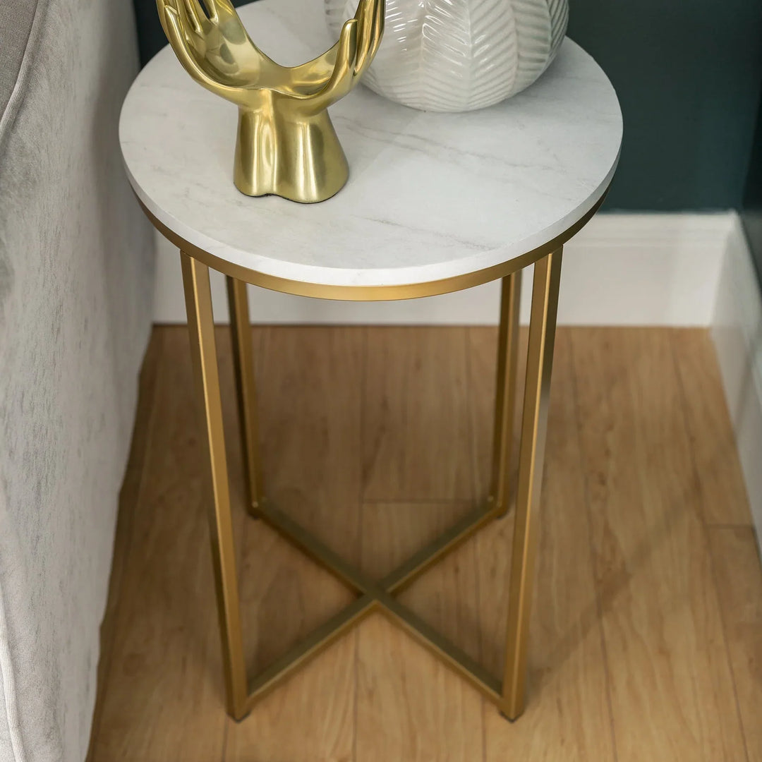 Side Table Gold and Marble Addora