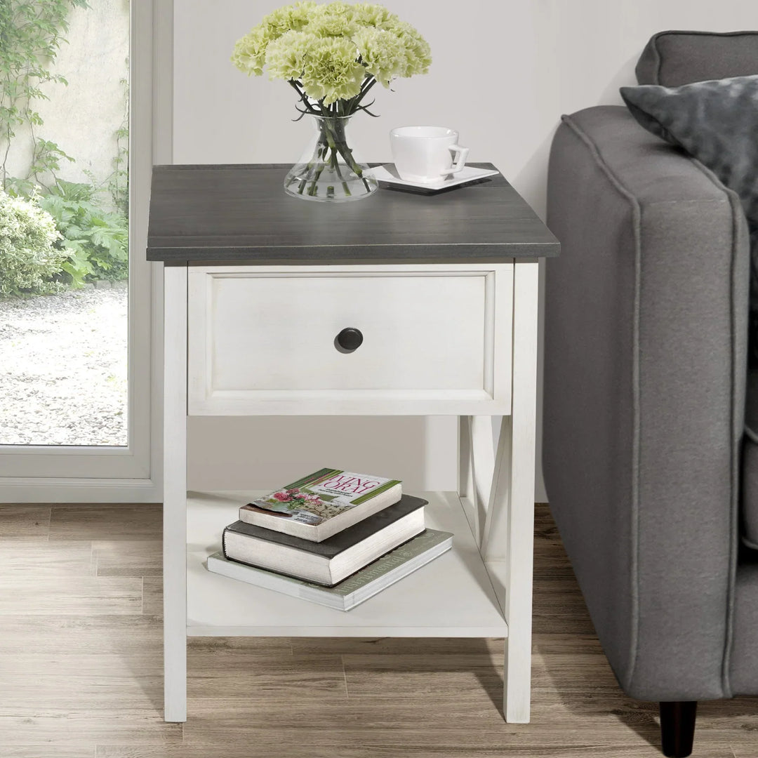 2 Drawer Side Table Black Jackqueline