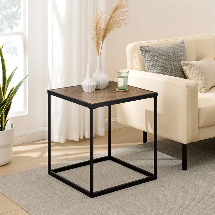 Square Side Table with Parquet Top Aleksei