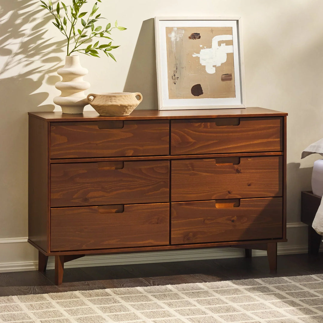 Modern 6 Drawer Solid Wood Dresser Walnut Kirkhill