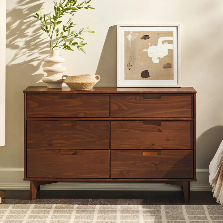 Modern 6 Drawer Solid Wood Dresser Walnut Kirkhill