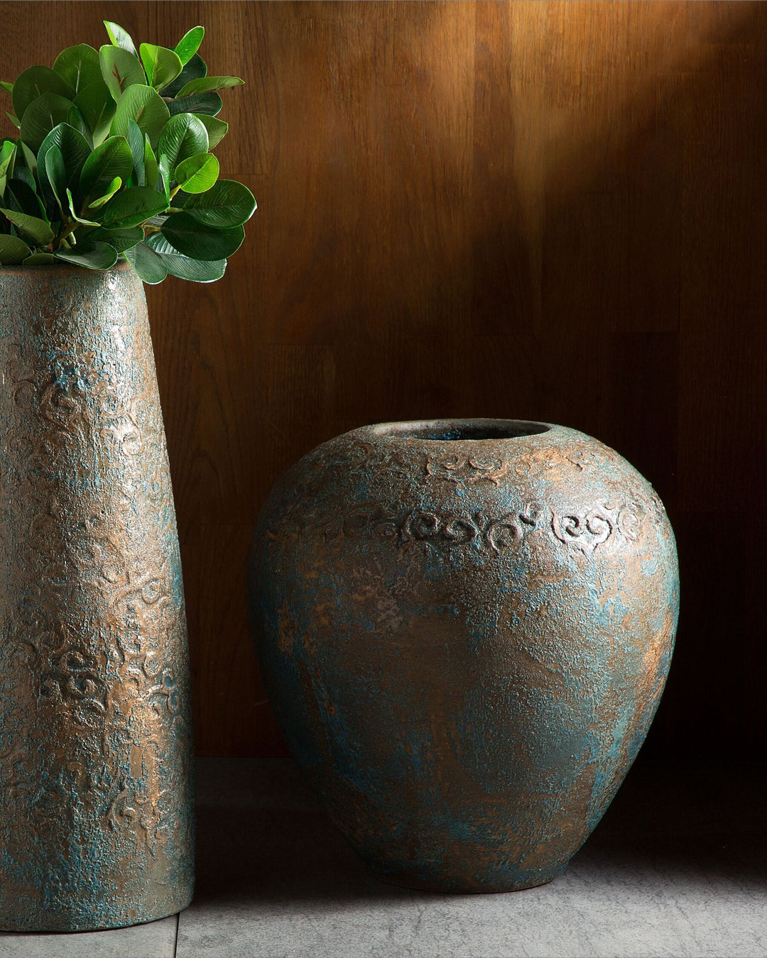 Terracotta Decorative Vase 33 cm Gold with Turquoise Nida