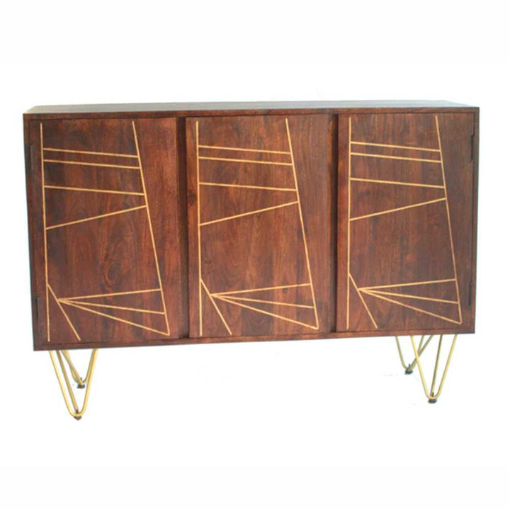 Dark Wood Gold 3 Door Large Sideboard