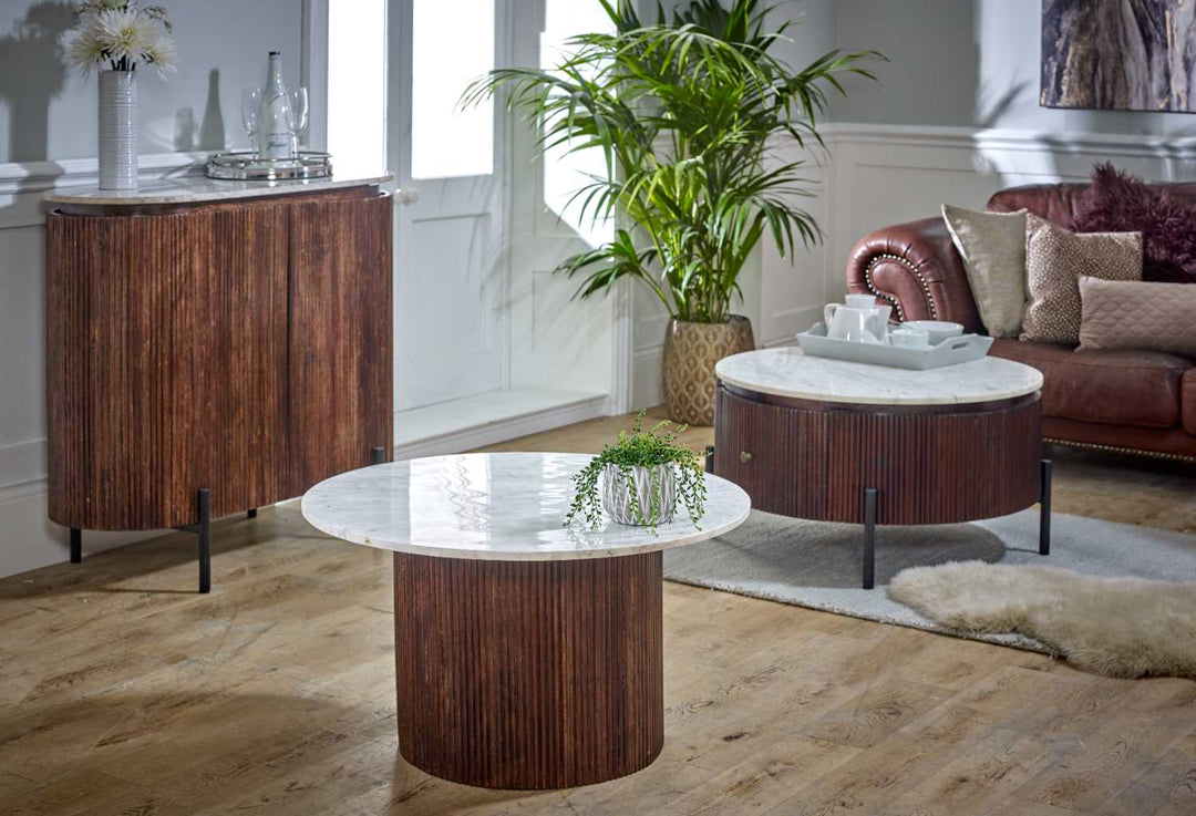 Mango Wood Coffee Table With Marble Top Opal