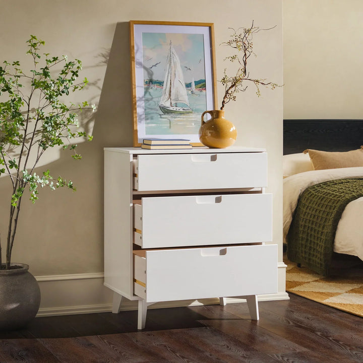 Modern 3 Drawer Solid Wood Dresser White Kirkhill