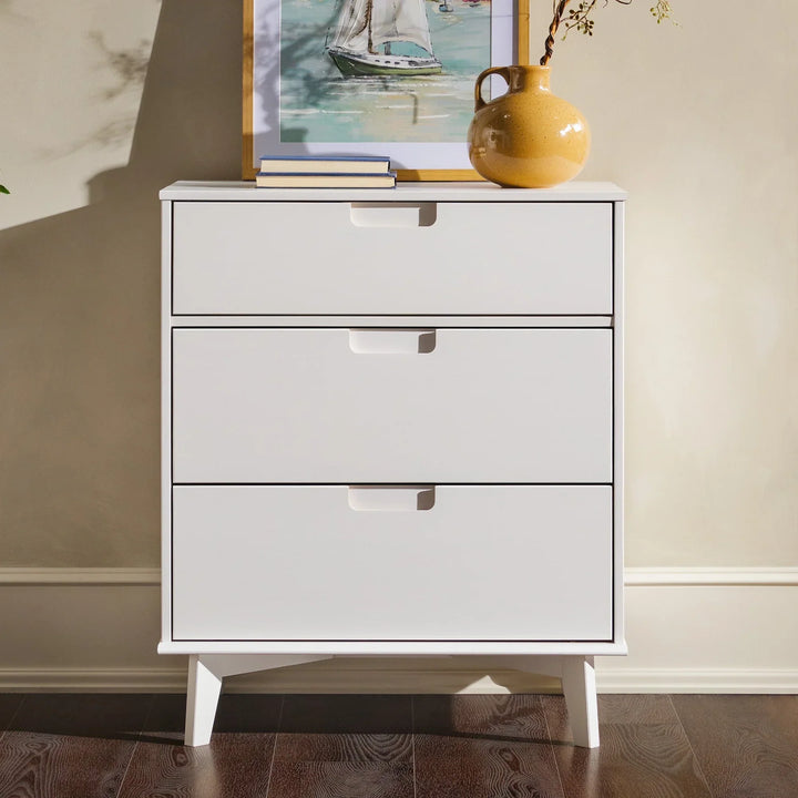 Modern 3 Drawer Solid Wood Dresser White Kirkhill