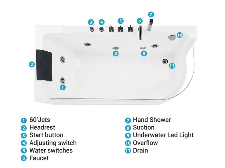 Whirlpool Bath with LED 1700 x 800 mm White Acuario