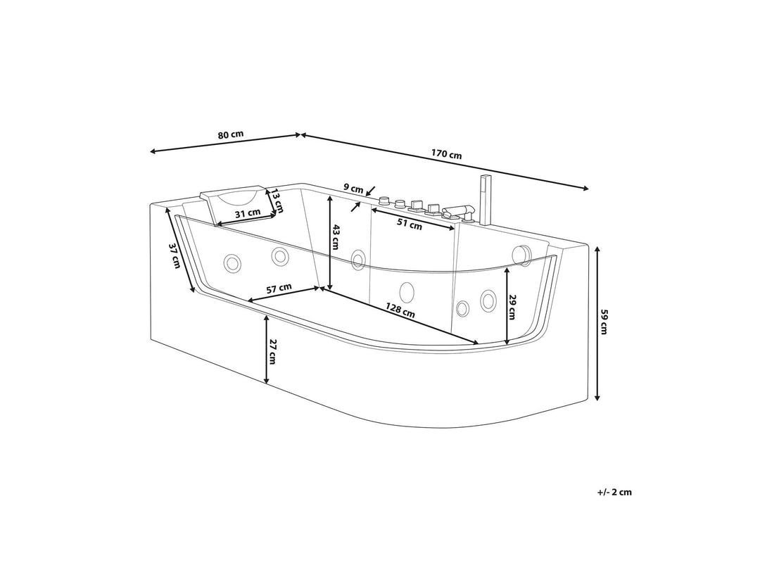 Whirlpool Bath with LED 1700 x 800 mm White Acuario