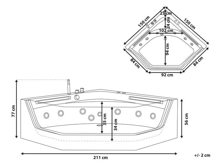 Whirlpool Bath with LED 2110 x 1500 mm White Caceres