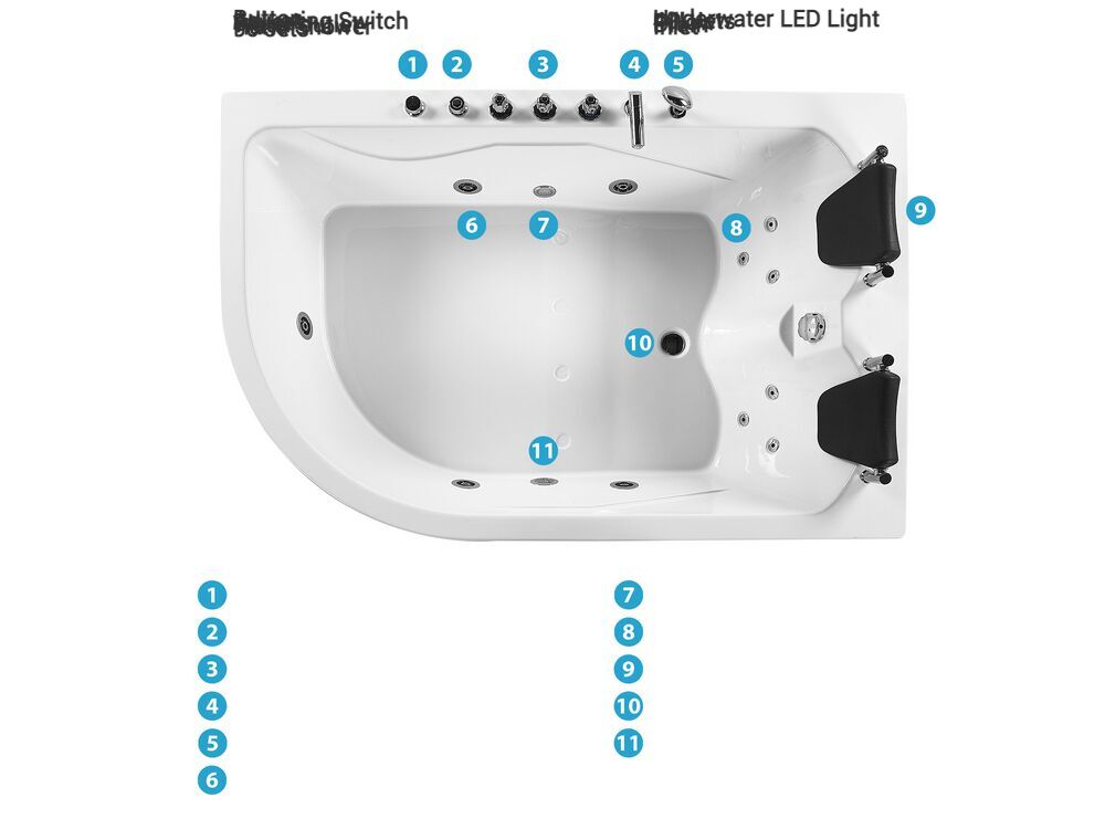 Left Hand Whirlpool Corner Bath with LED 1800 x 1200 mm White Calama