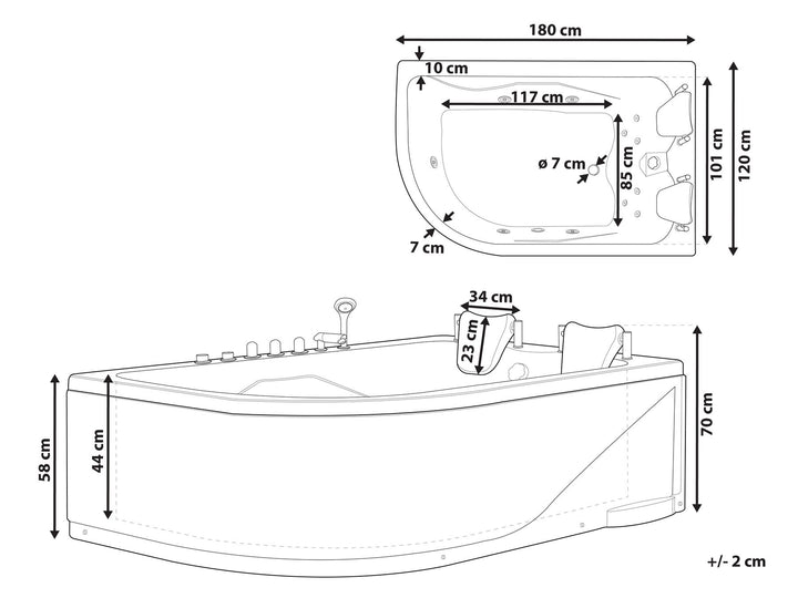 Left Hand Whirlpool Corner Bath with LED 1800 x 1200 mm White Calama