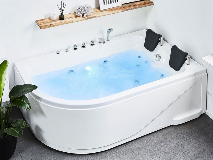 Left Hand Whirlpool Corner Bath with LED 1800 x 1200 mm White Calama