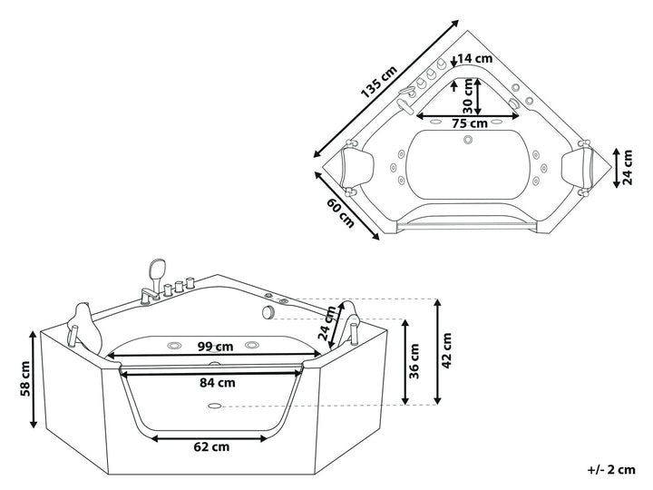 Whirlpool Corner Bath 1350 x 1350 mm White Cantalla