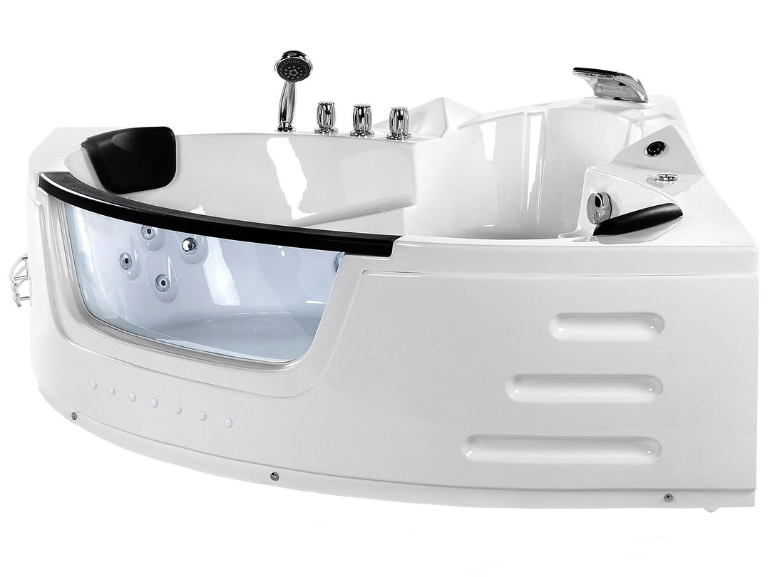 Whirlpool Corner Bath with LED 2140 x 1550 mm White Martinica