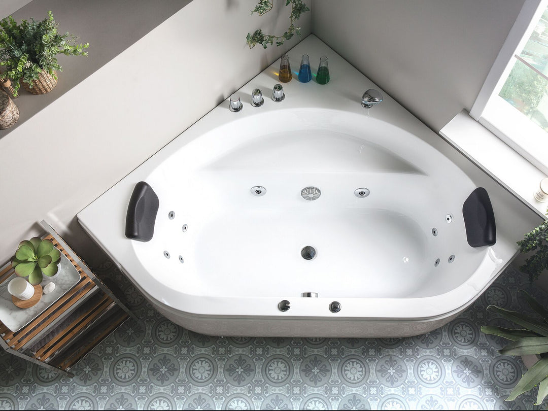 Whirlpool Corner Bath with LED 1400 x 1400 mm White Meves