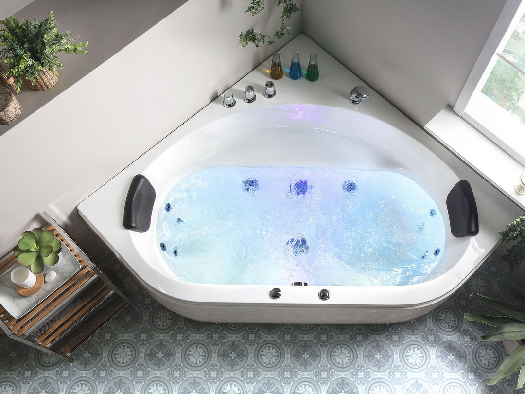 Whirlpool Corner Bath with LED 1400 x 1400 mm White Meves