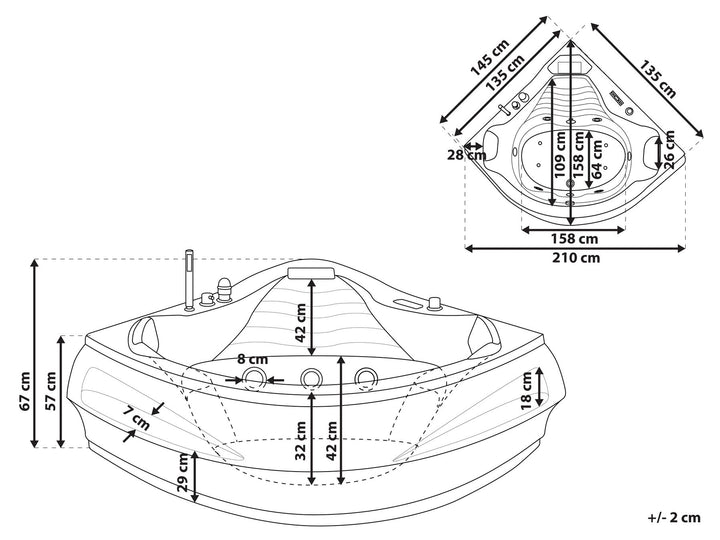 Whirlpool Corner Bath with LED and Bluetooth Speaker 2100 x 1450 mm White Monaco