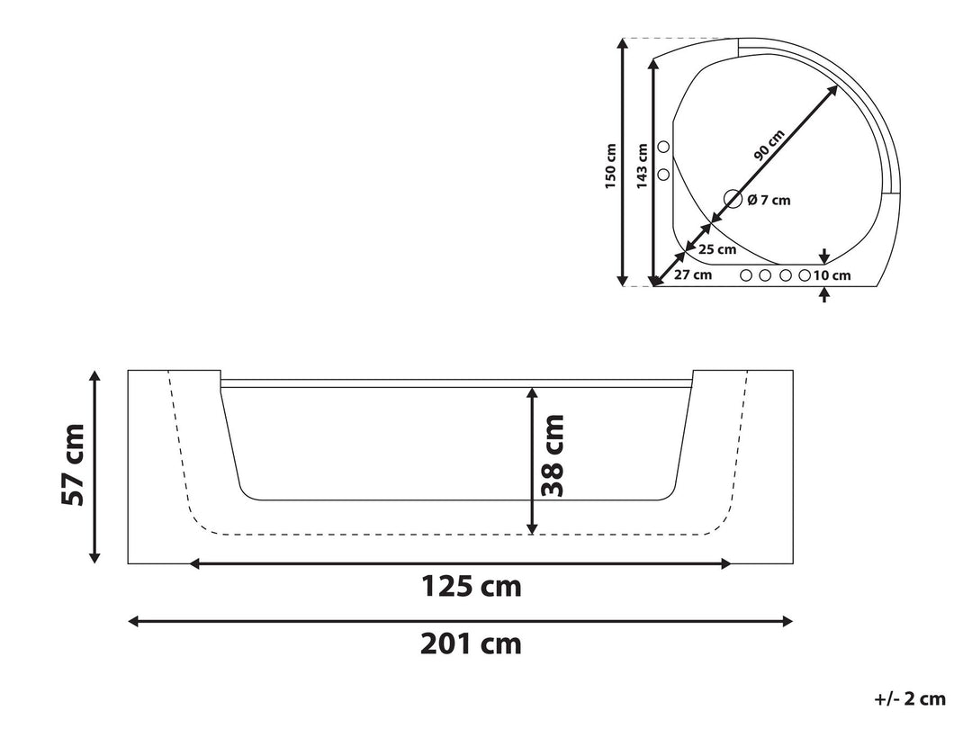 Whirlpool Bath with LED 2010 x 1500 mm White Mangle