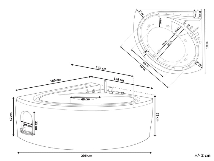 Left Hand Whirlpool Corner Bath with LED 2060 x 1480 mm White Pelican