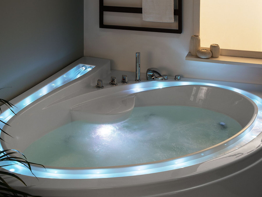 Left Hand Whirlpool Corner Bath with LED 2060 x 1480 mm White Pelican