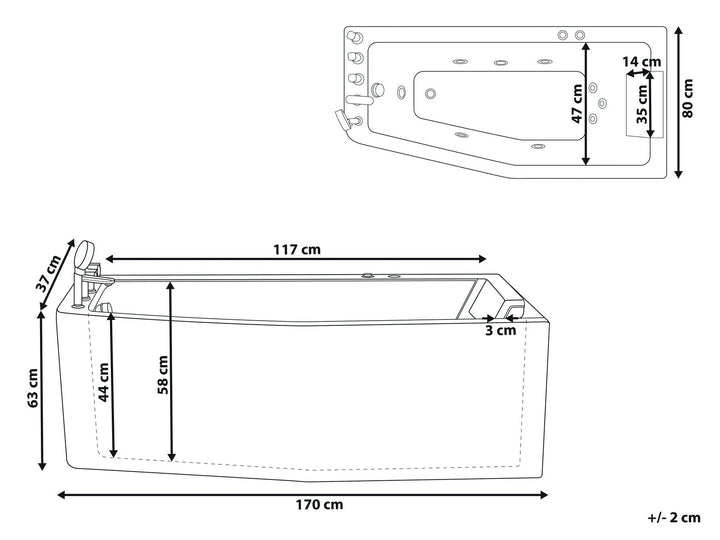 Left Hand Whirlpool Corner Bath 1700 x 800 mm White Talita