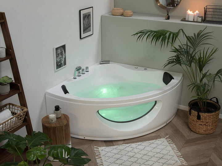 Whirlpool Corner Bath with LED 2050 x 1460 mm White Tocoa