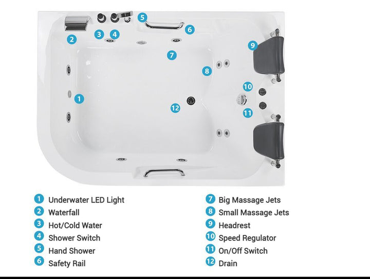 Left Hand Whirlpool Corner Bath with LED 1700 x 1190 mm White Bayamo