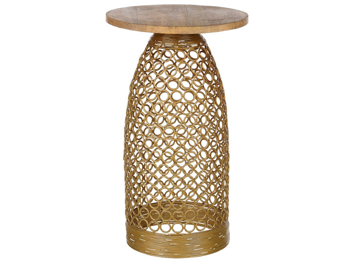 Wire Frame Mango Wood Side Table Light and Gold Waihi