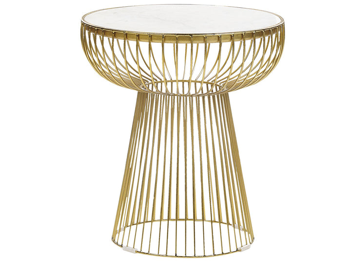 Wire Frame Side Table White Marble with Gold Cheynes