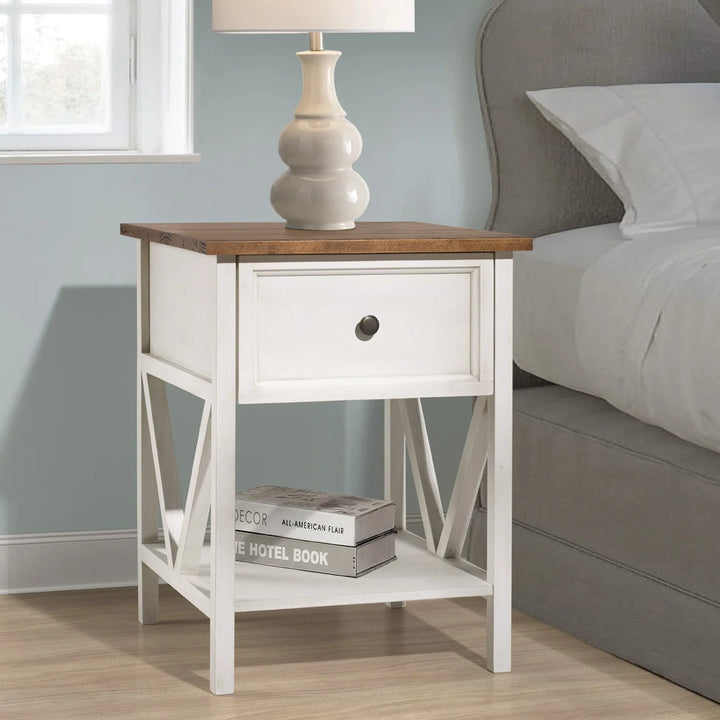 Wood Side Table Rustic Oak/White Wash Harjeet