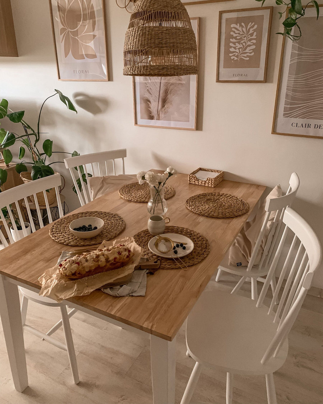 4 Seater Wooden Dining Table Light Wood and White Oliver