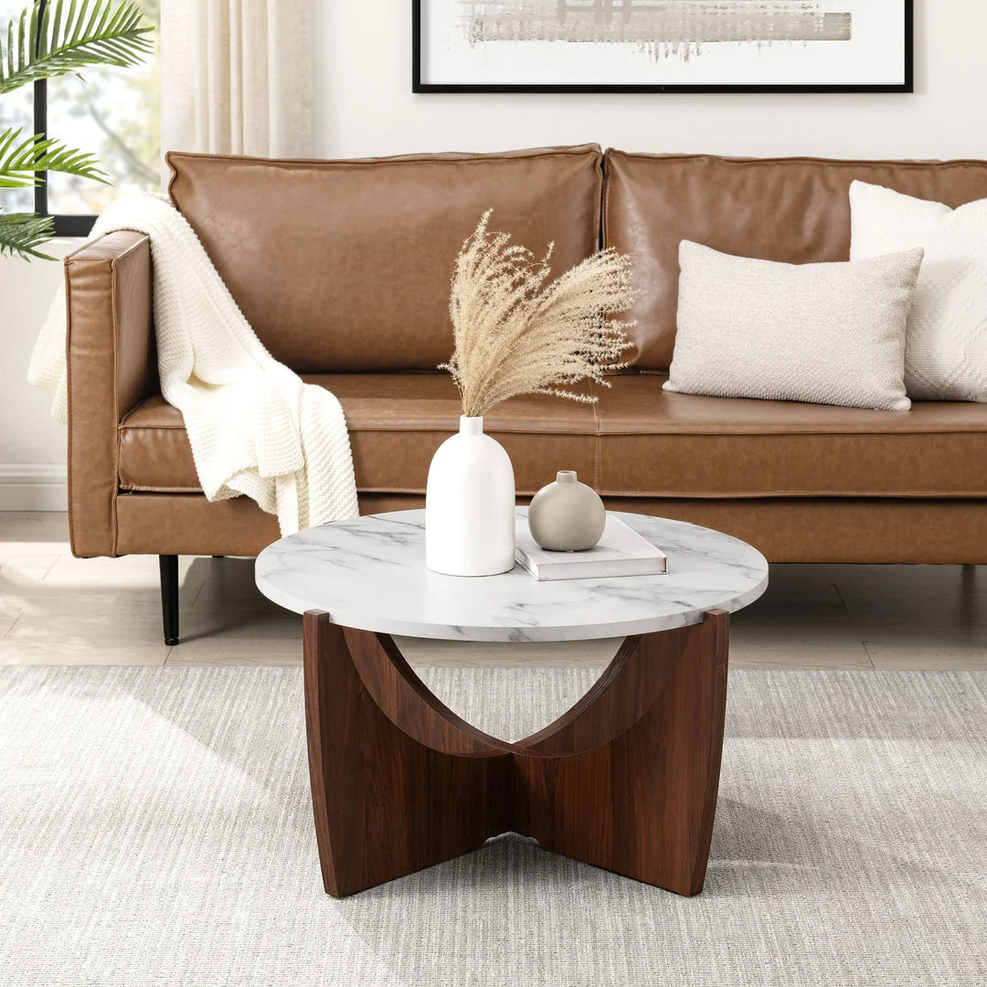 Round Coffee Table with Calacatta Marble Dark Walnut Venux