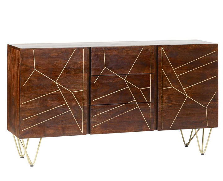 Extra Large Sideboard 3 Drawers 2 Doors Dark Gold