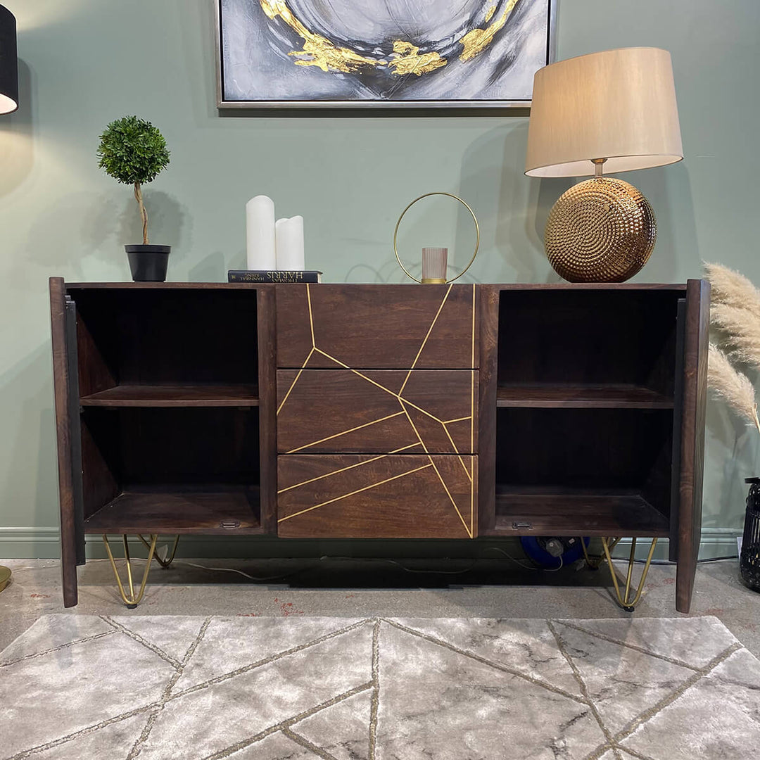 Extra Large Sideboard 3 Drawers 2 Doors Dark Gold