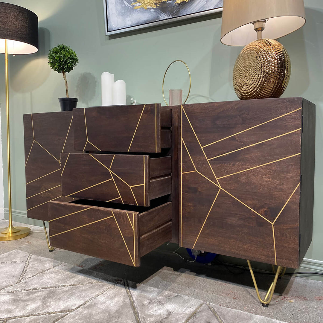 Extra Large Sideboard 3 Drawers 2 Doors Dark Gold