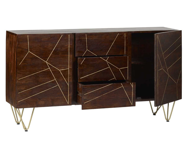 Extra Large Sideboard 3 Drawers 2 Doors Dark Gold