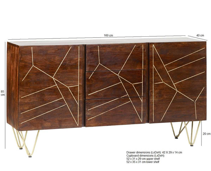 Extra Large Sideboard 3 Drawers 2 Doors Dark Gold