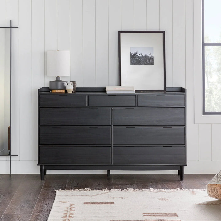 Modern 9 Drawer Wide Wood Dresser Black Iris