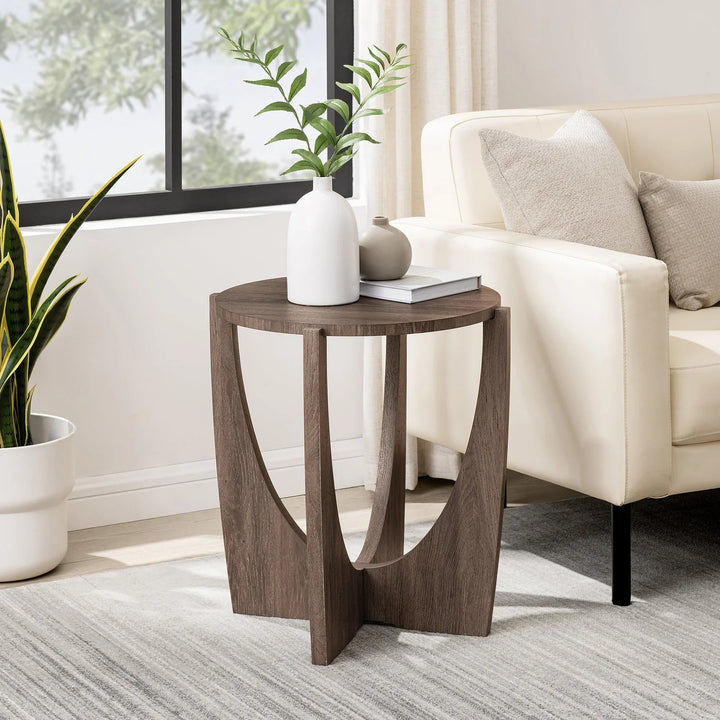 Round Side Table with Open Crossed Arch Base Venux