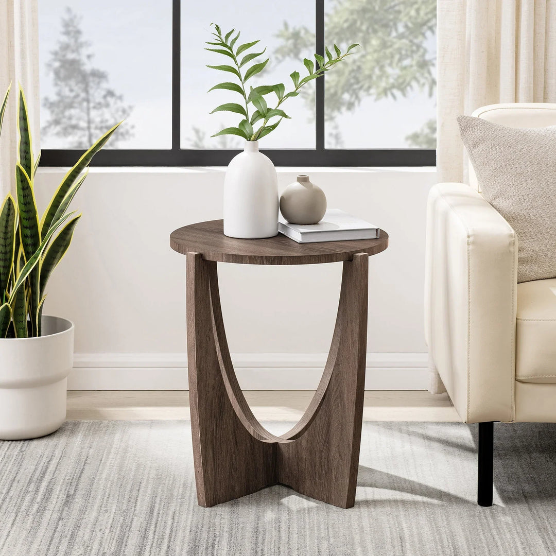 Round Side Table with Open Crossed Arch Base Venux