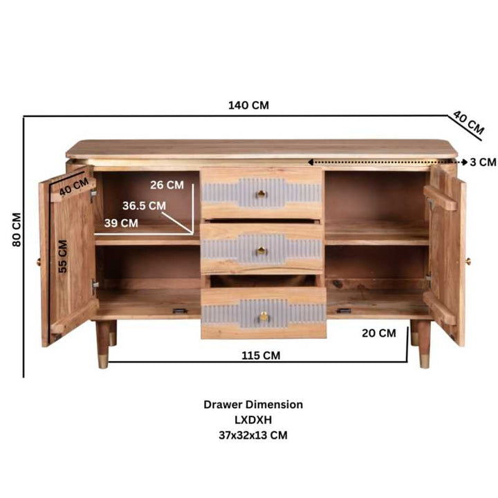 Wilton Acacia Wood 2 Doors 3 Drawers Sideboard