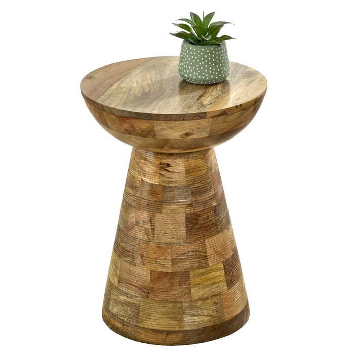 Solid Wood Round Side Table Mushroom Style