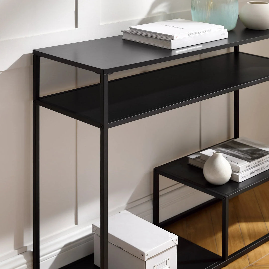 Modern Console Table with Tiered Shelves Black Edingo