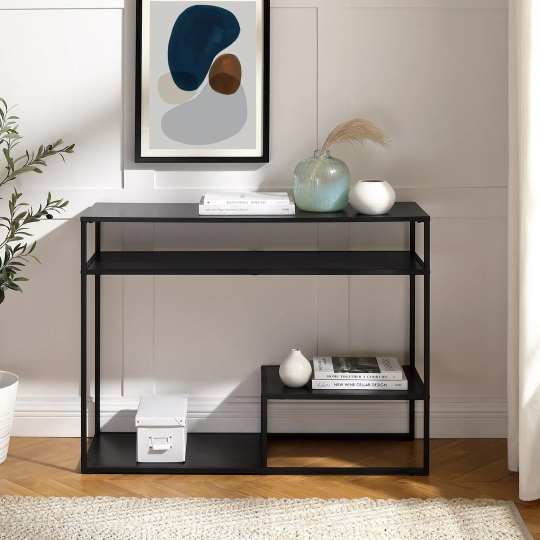 Modern Console Table with Tiered Shelves Black Edingo