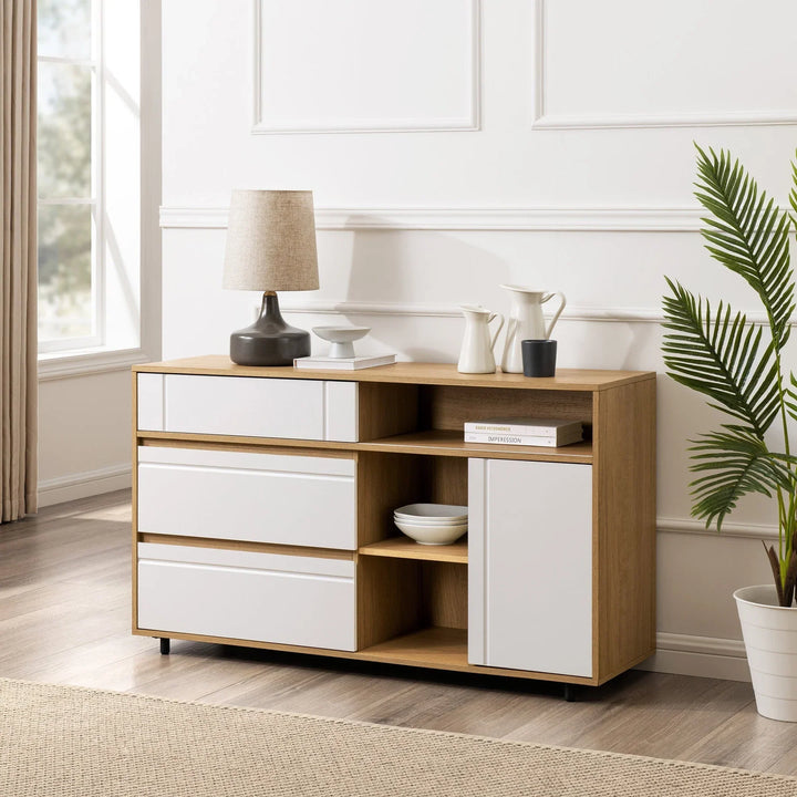 2 Drawer Sideboard Coastal Oak White Masey