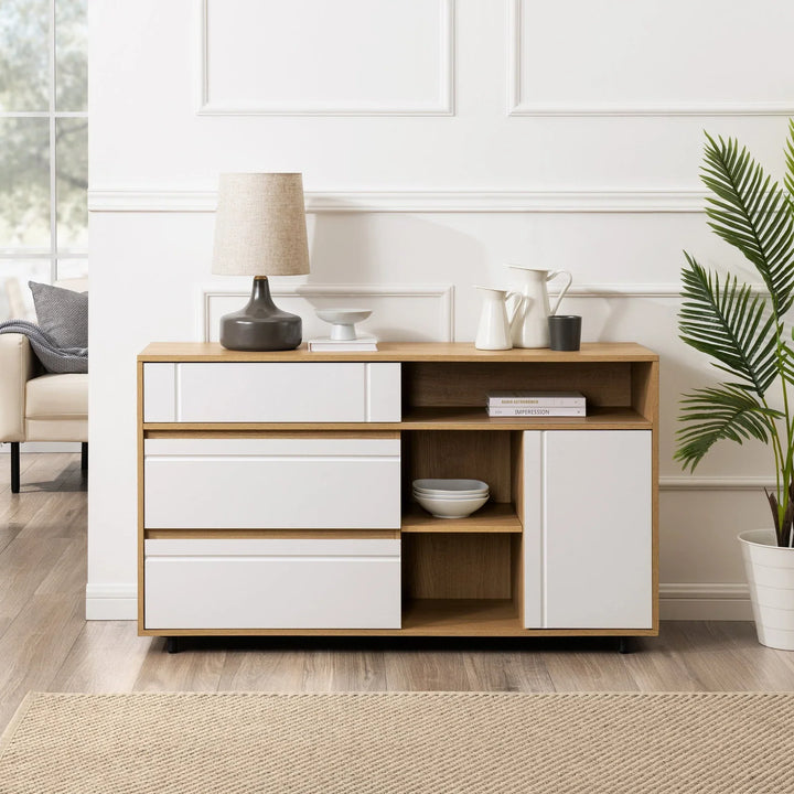 2 Drawer Sideboard Coastal Oak White Masey