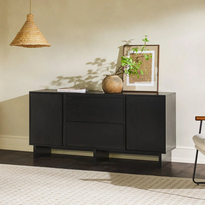 4 Door 2 Drawer Modern Sideboard Black Nathalia